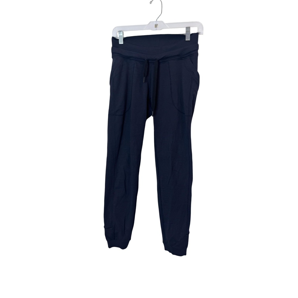 Lululemon Jogger Pants Womens 4 Blue Knit Stripe Drawstring Pockets Athletic